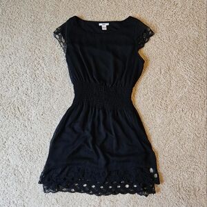 Bar III | Dresses | Bar Iii Black Lace Overlay Mini Dress With Nude Lining